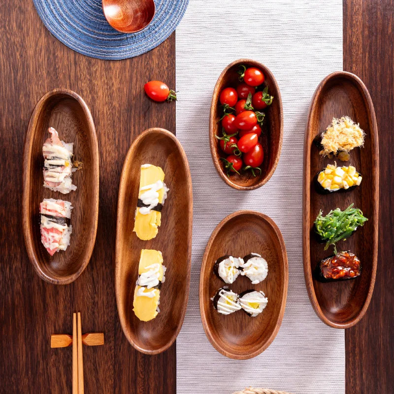 Bandeja de Nogal Estilo Barco para Frutas y Snacks